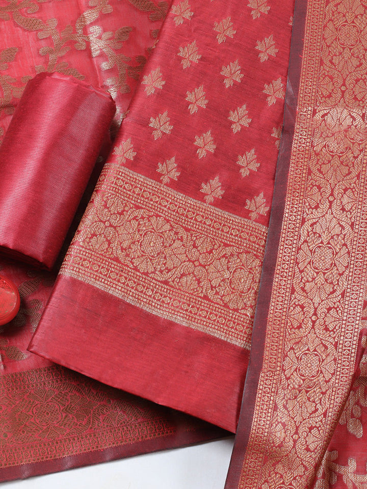 Banarasi Chanderi Unstitched Suit With Pant &amp; Dupatta
