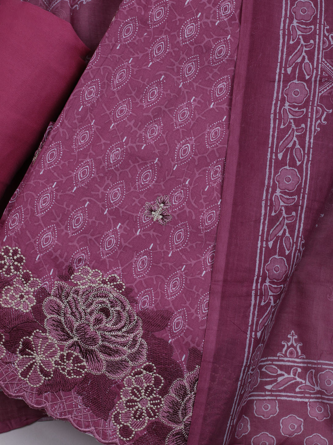 Neck Embroidered Cotton Blend Unstitched Suit With Dupatta