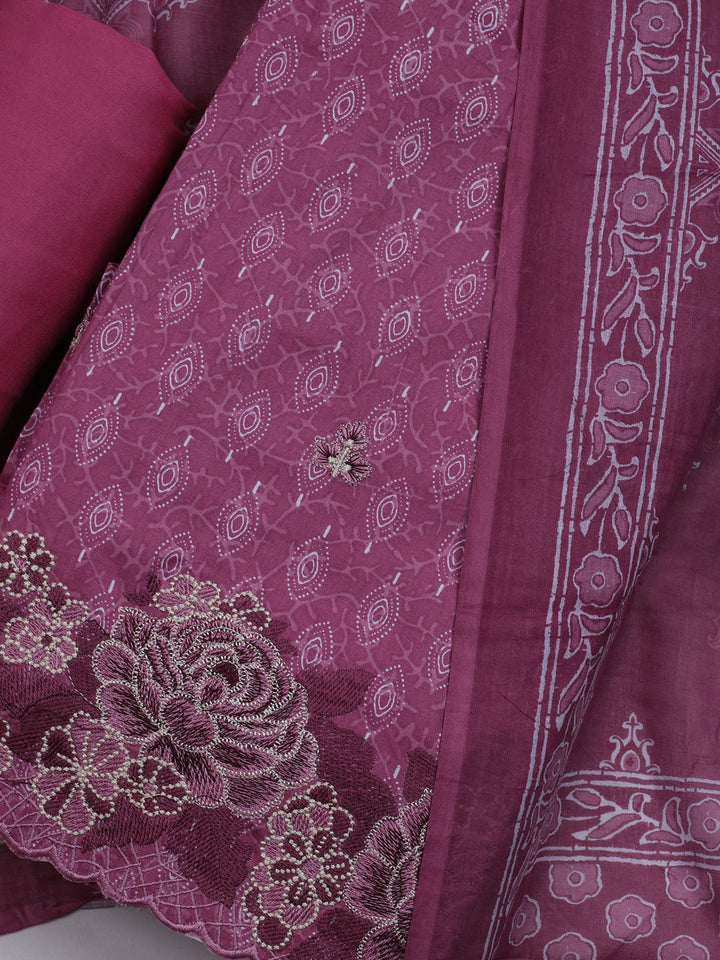 Neck Embroidered Cotton Blend Unstitched Suit With Dupatta