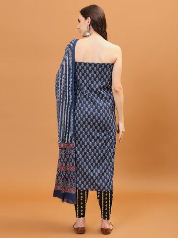 Printed Cotton Blend Unstitched Suit With Dupatta