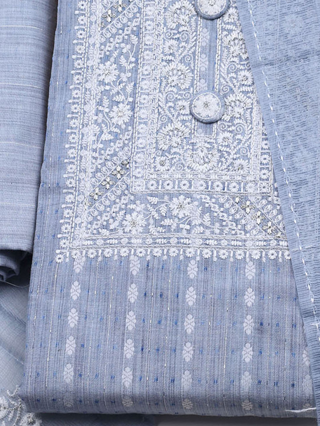 Neck Embroidered Cotton Blend Unstitched Suit With Dupatta