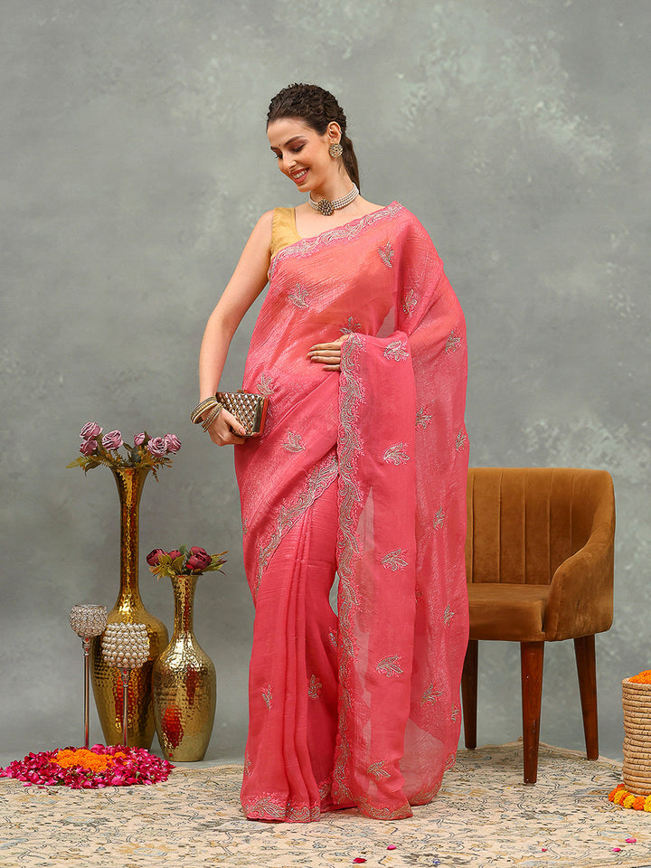 Thread Embroidered Chiffon Saree