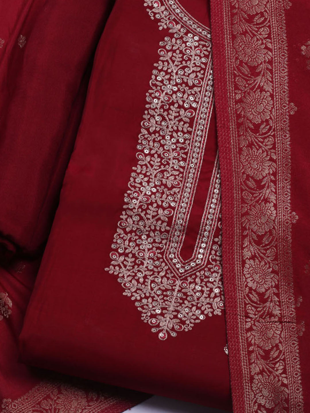 Embroidered Chanderi Unstitched Suit With Dupatta