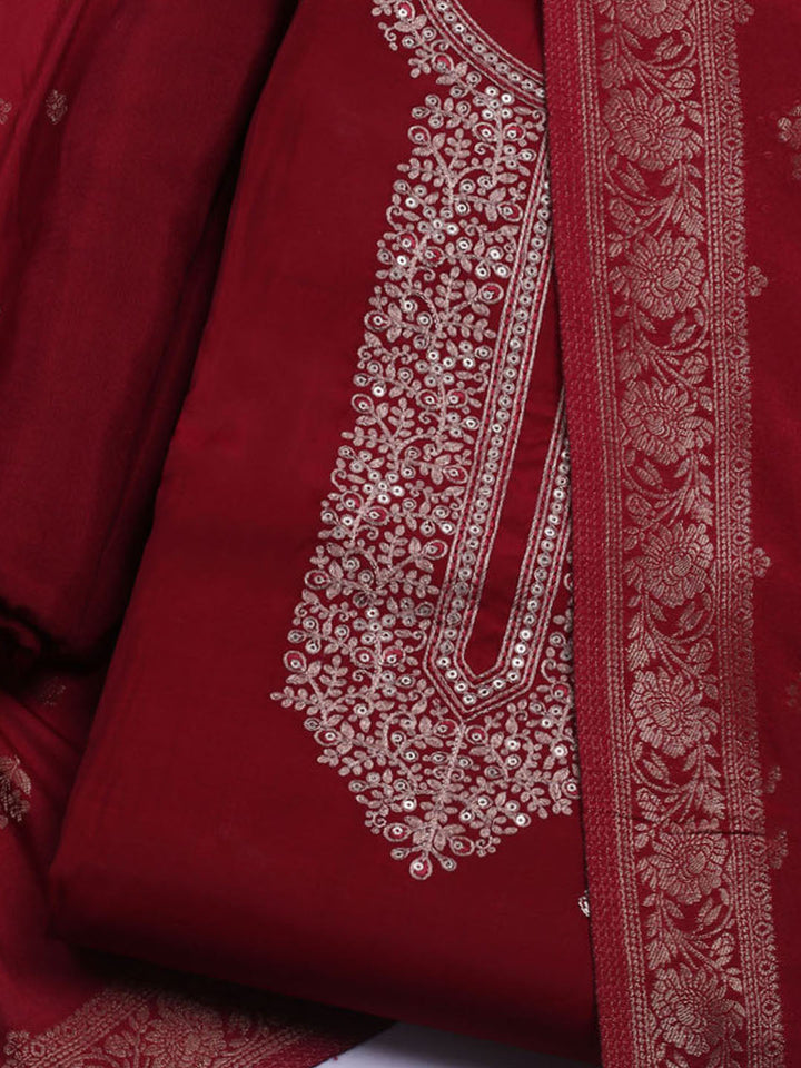 Embroidered Chanderi Unstitched Suit With Dupatta