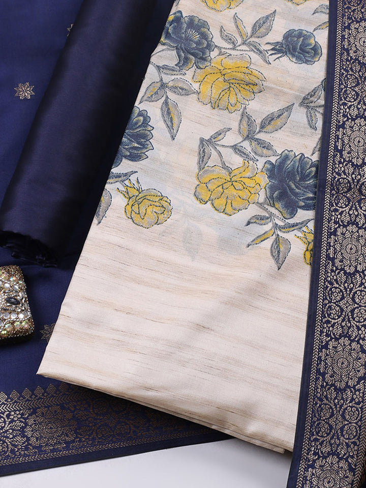 Banarasi Chanderi Unstitched Suit With Pant &amp; Dupatta