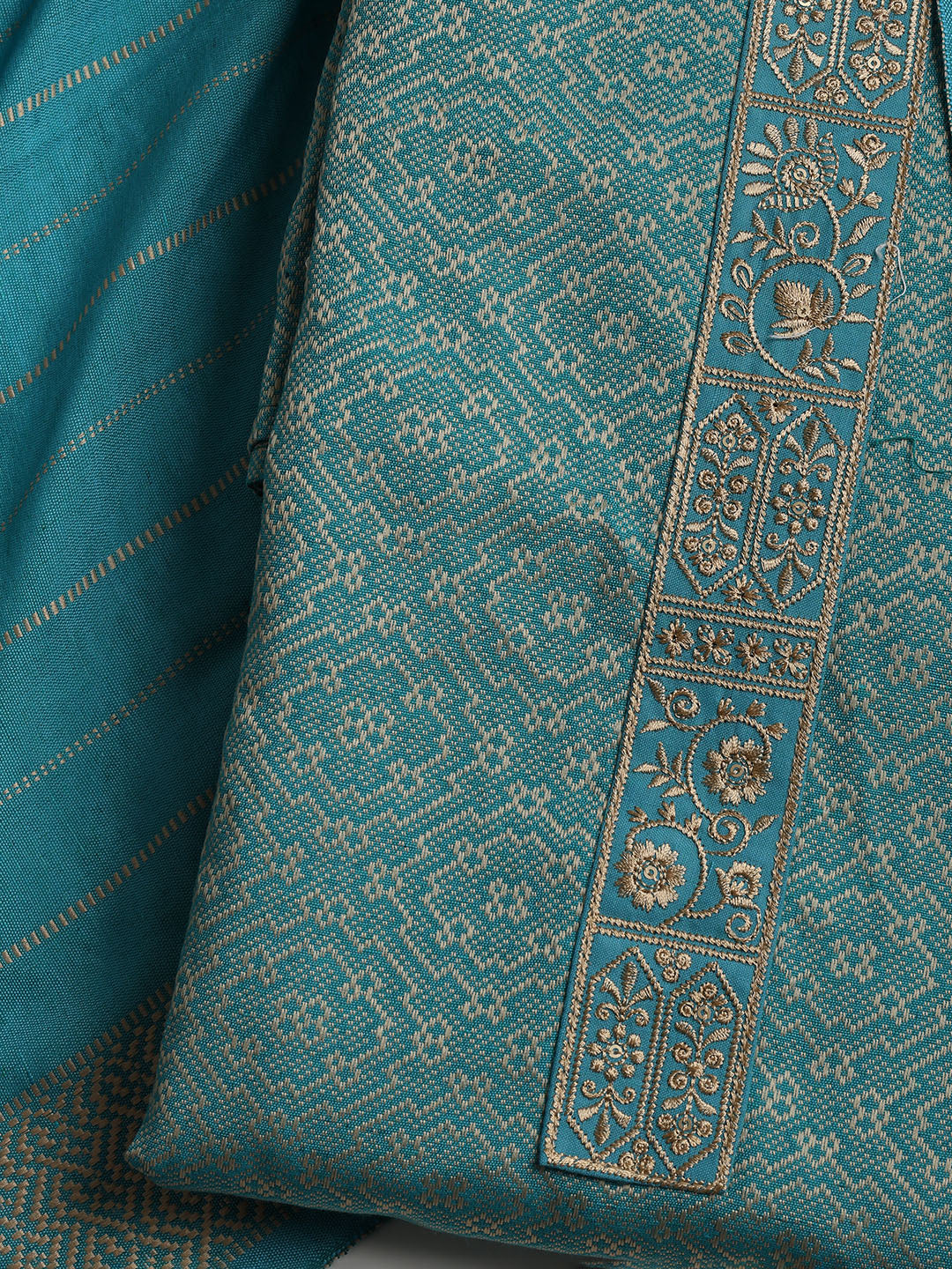 Patch Neck Art Silk Unstitched Suit With Dupatta