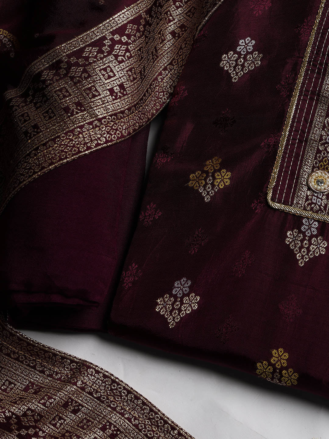 Embroidered Chanderi Unstitched Suit With Dupatta