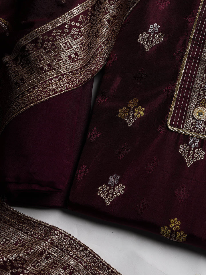Embroidered Chanderi Unstitched Suit With Dupatta