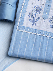 Patch Neck Cotton Blend Unstitched Suit With Dupatta