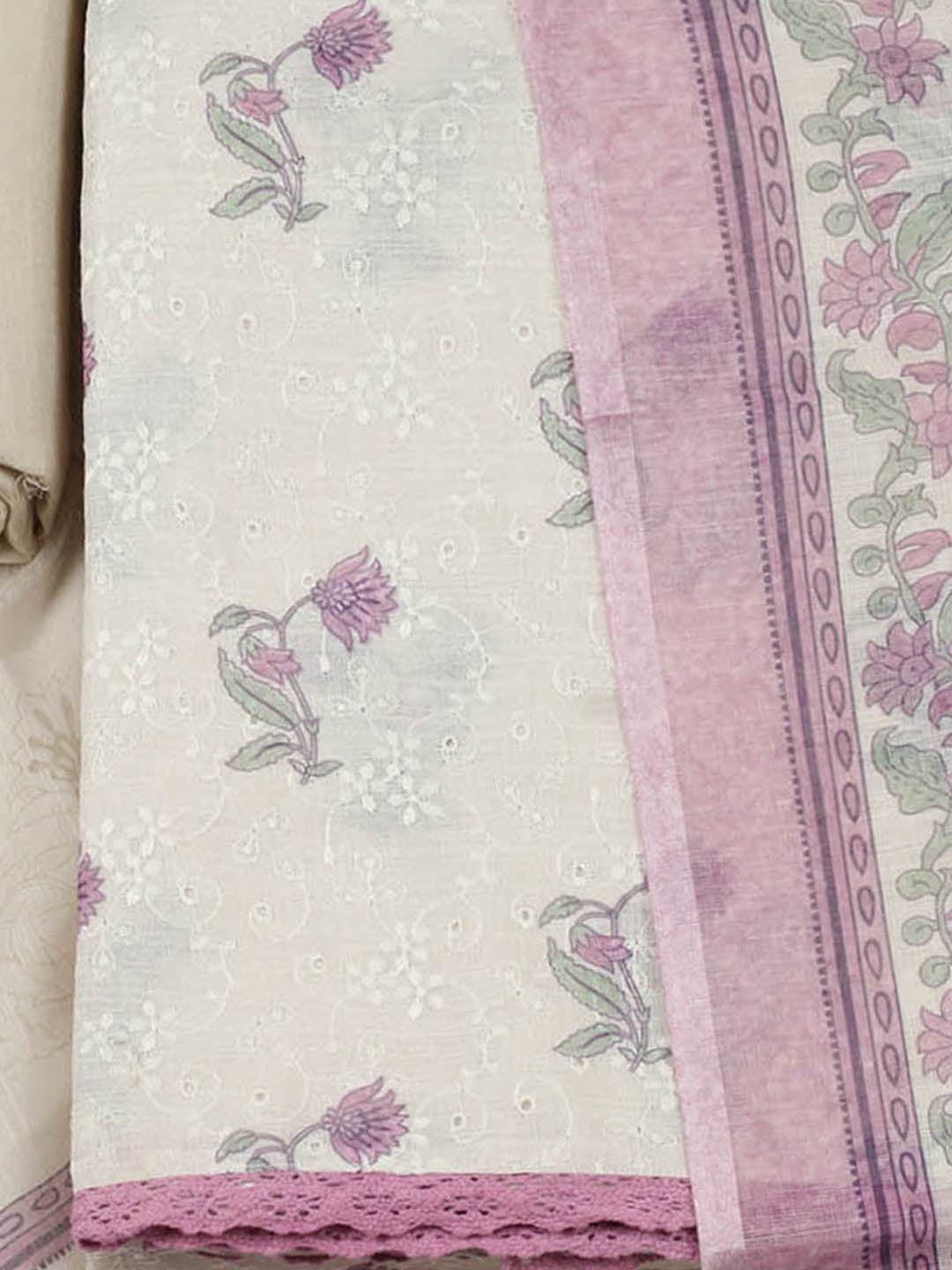 Embroidered Cotton Blend Unstitched Suit With Pant &amp; Dupatta