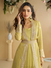 Embroidered Chinon A Line Dress With Jacket