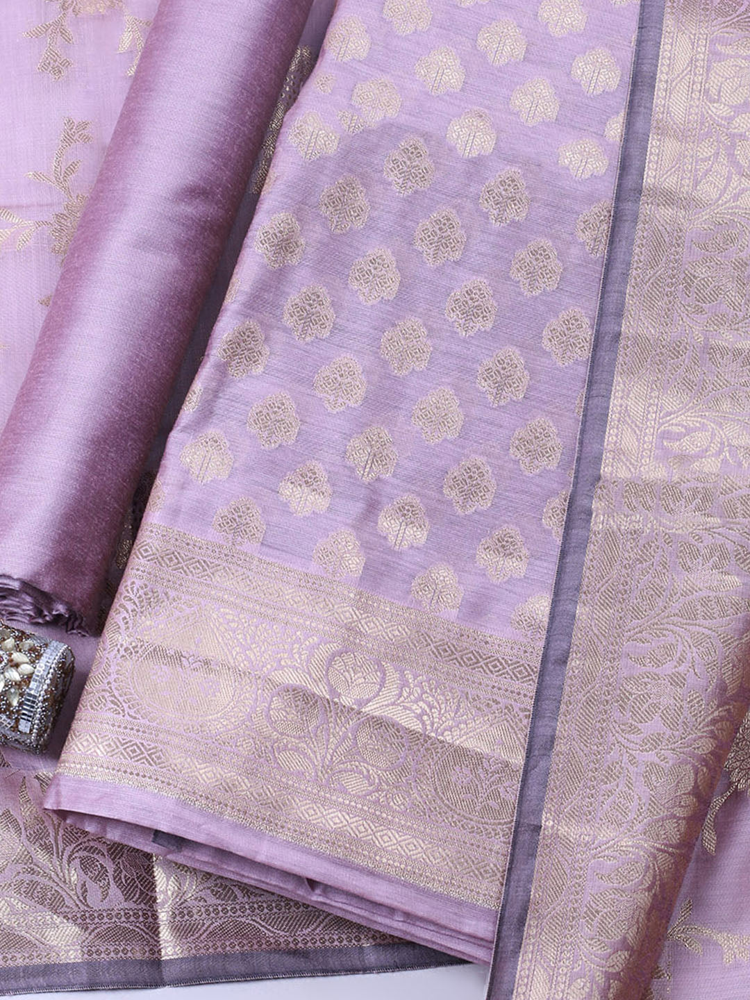 Woven Design Chanderi Unstitched Suit With Pant &amp; Dupatta