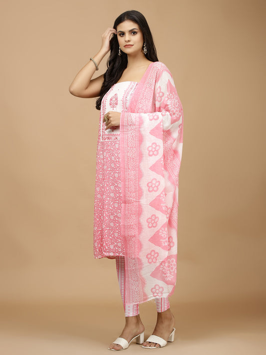 Printed Cotton Blend Unstitched Suit With Dupatta