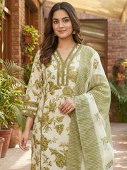 Printed Cotton Blend Kurta With Pant & Dupatta