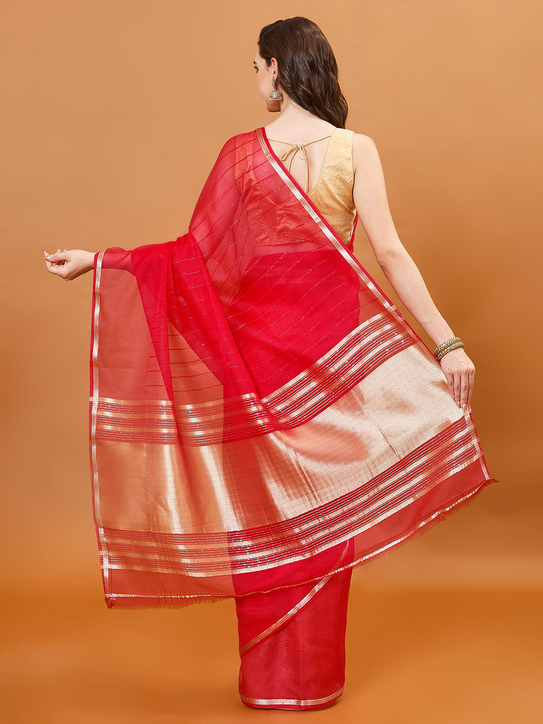 Plain Zari Border Organza Saree