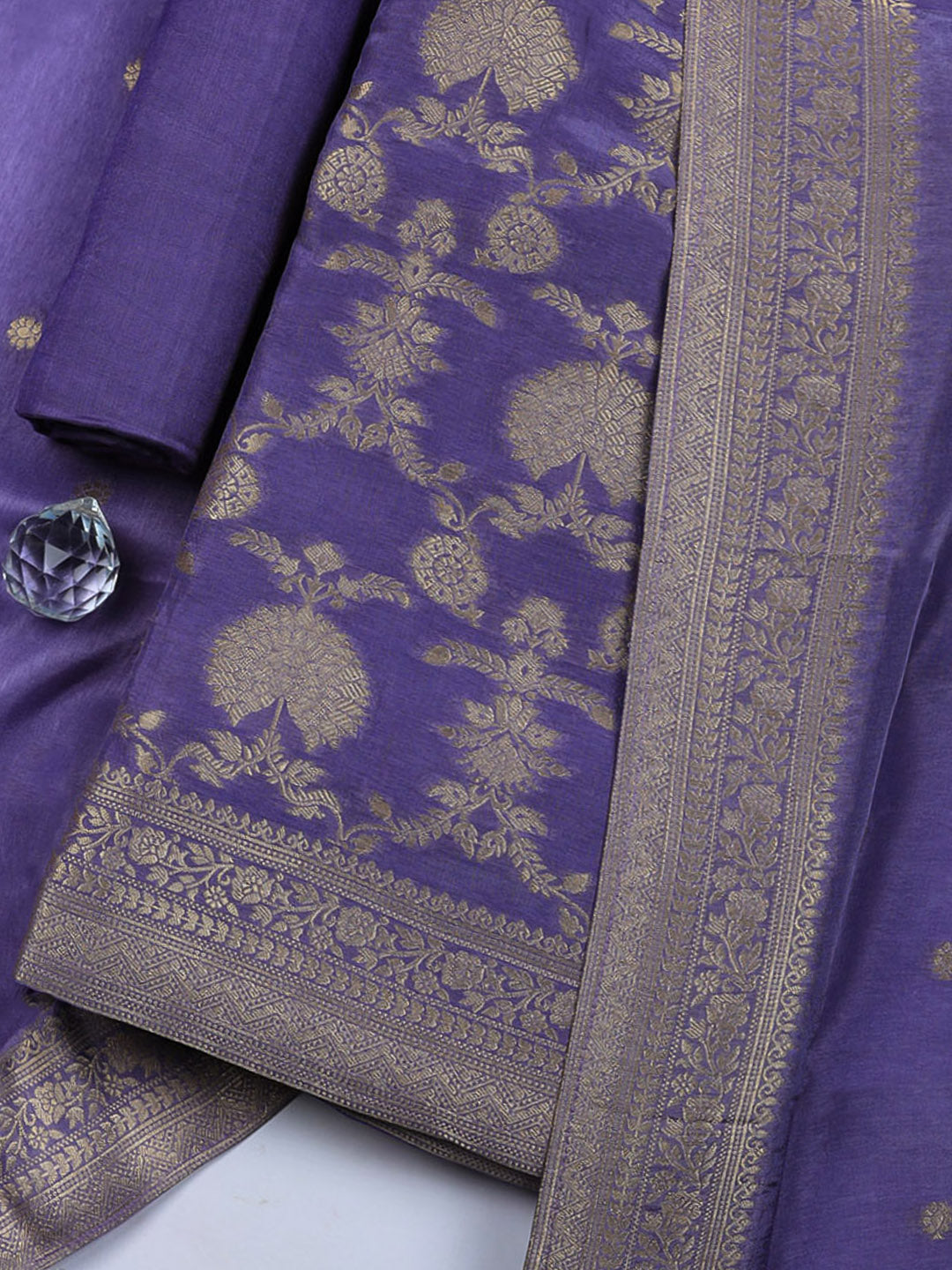 Woven Design Chanderi Unstitched Suit With Pant &amp; Dupatta