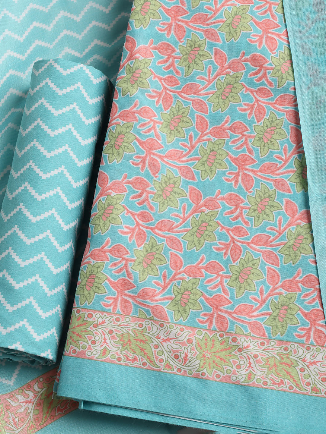 Printed Cotton Blend Unstitched Suit With Dupatta