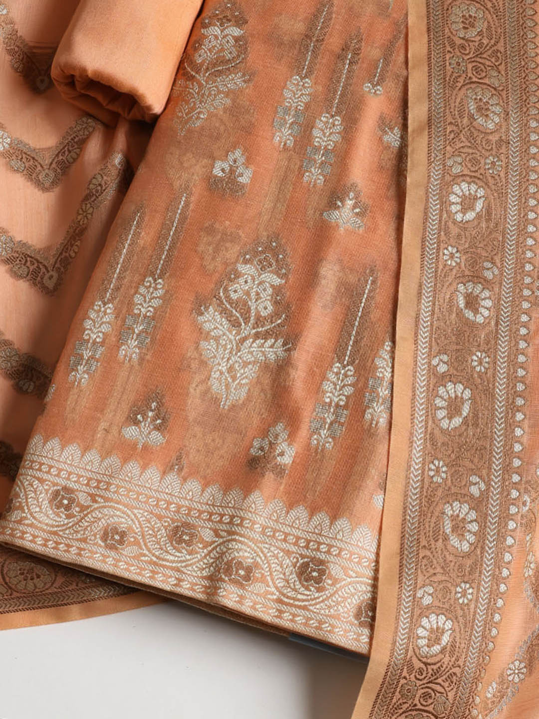 Woven Banarasi Chanderi Unstitched Suit With Dupatta