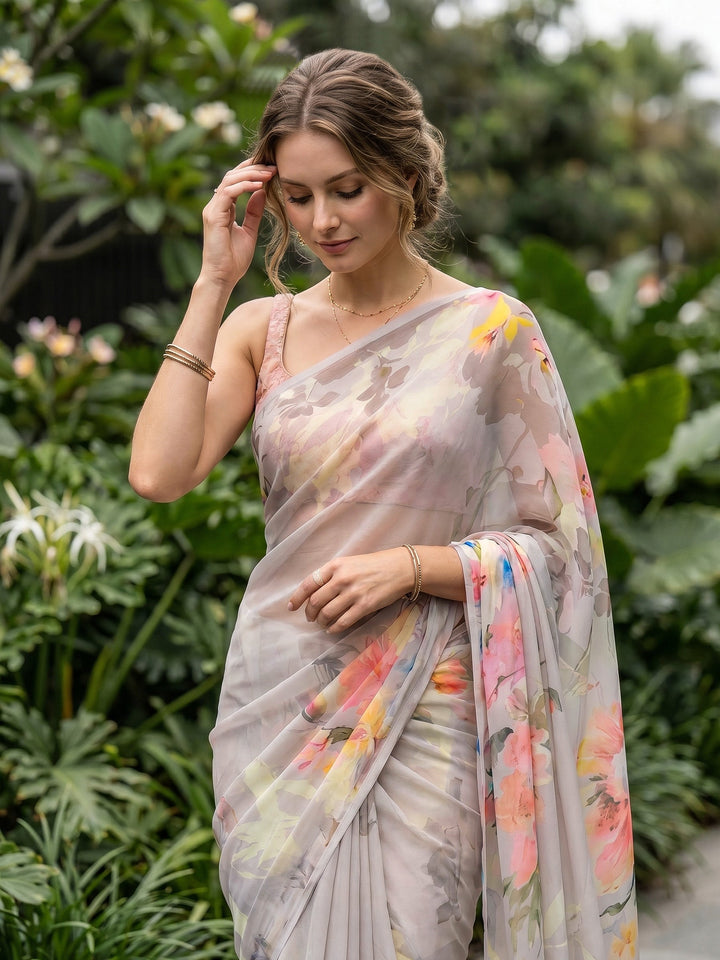 Digital Print Chiffon Saree