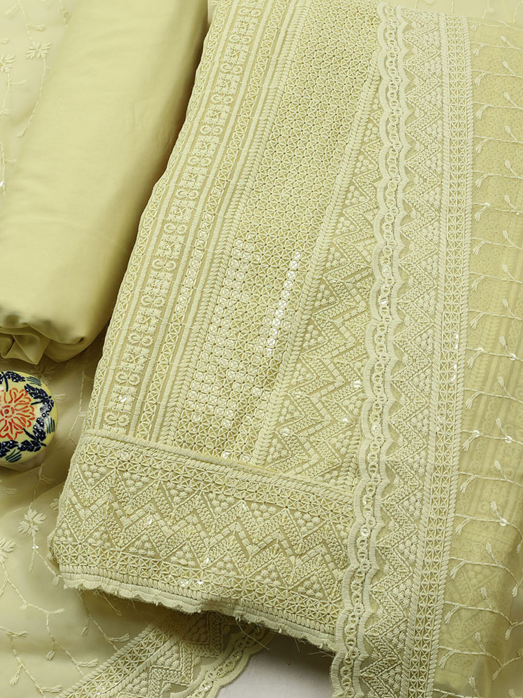 Embroidered Georgette Unstitched Suit With Pant &amp; Dupatta