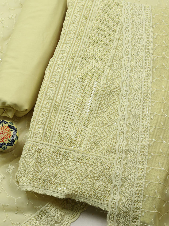 Embroidered Georgette Unstitched Suit With Pant &amp; Dupatta