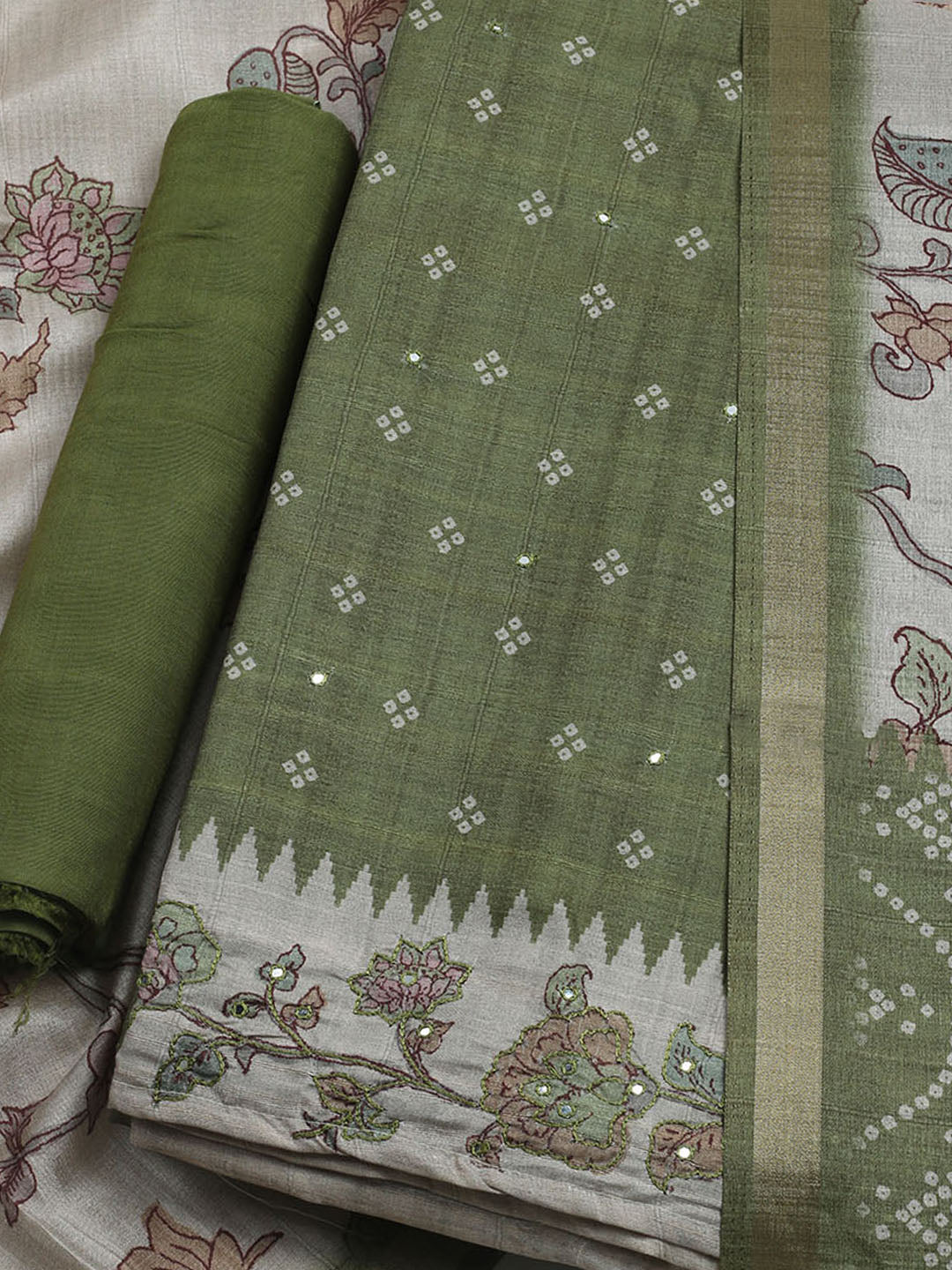 Embroidered Tussar Unstitched Suit With Dupatta