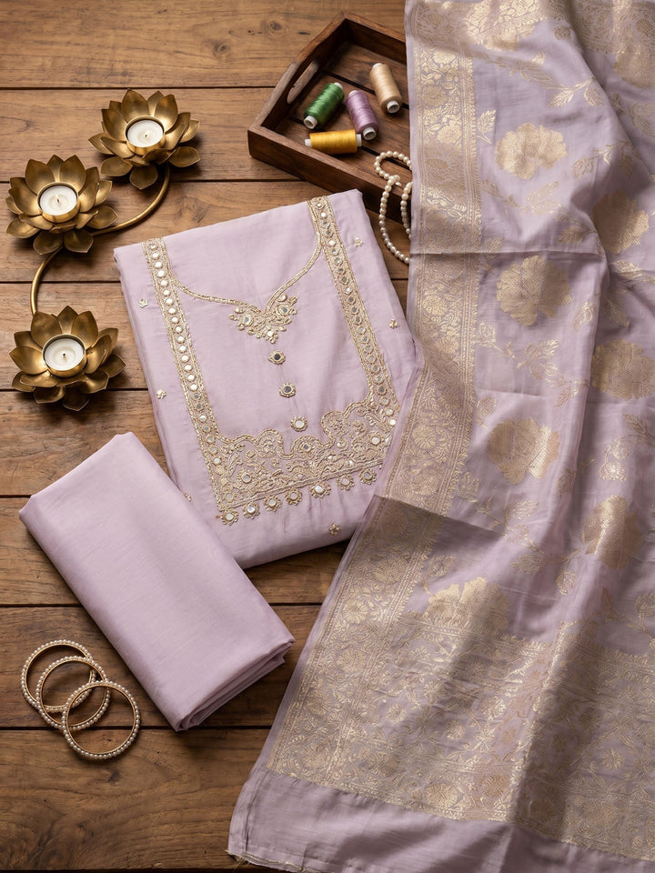 Neck Embroidered Cotton Blend Unstitched Suit With Dupatta