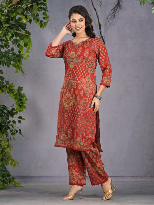 Printed Cotton Blend Kurta With Palazzo