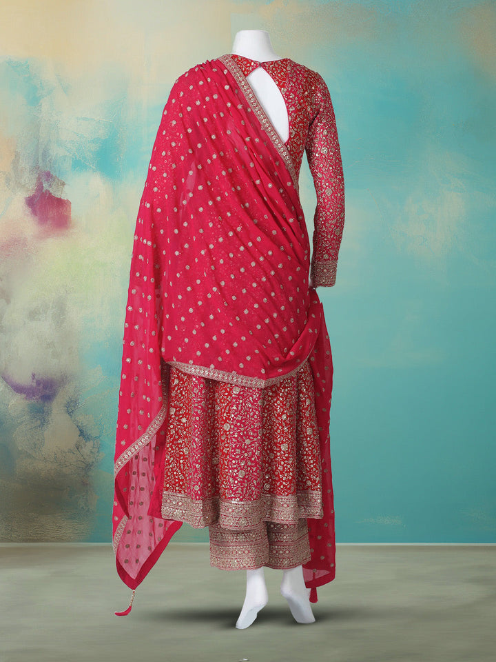 Embroidered Georgette Kurta With Pant &amp; Dupatta