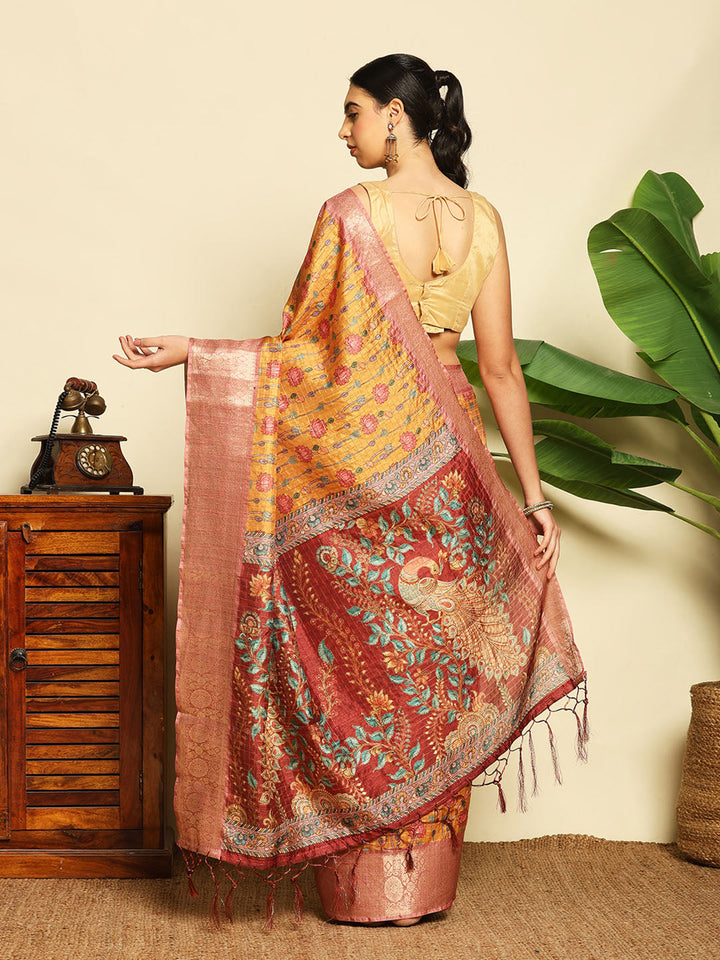 Digital Floral Printed Tussar Saree