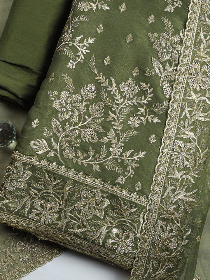 Embroidered Tissue Unstitched Suit With Pant &amp; Dupatta