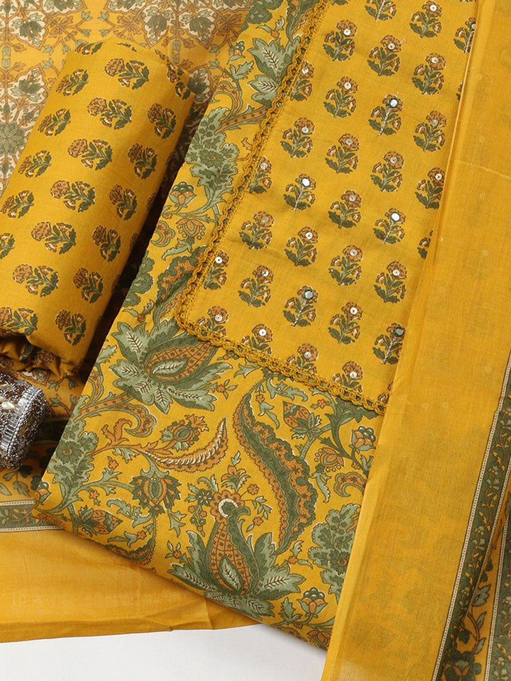 Embroidered Cotton Blend Unstitched Suit With Pant &amp; Dupatta