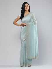 Swarovski Border Art-Chiffon Plain Saree