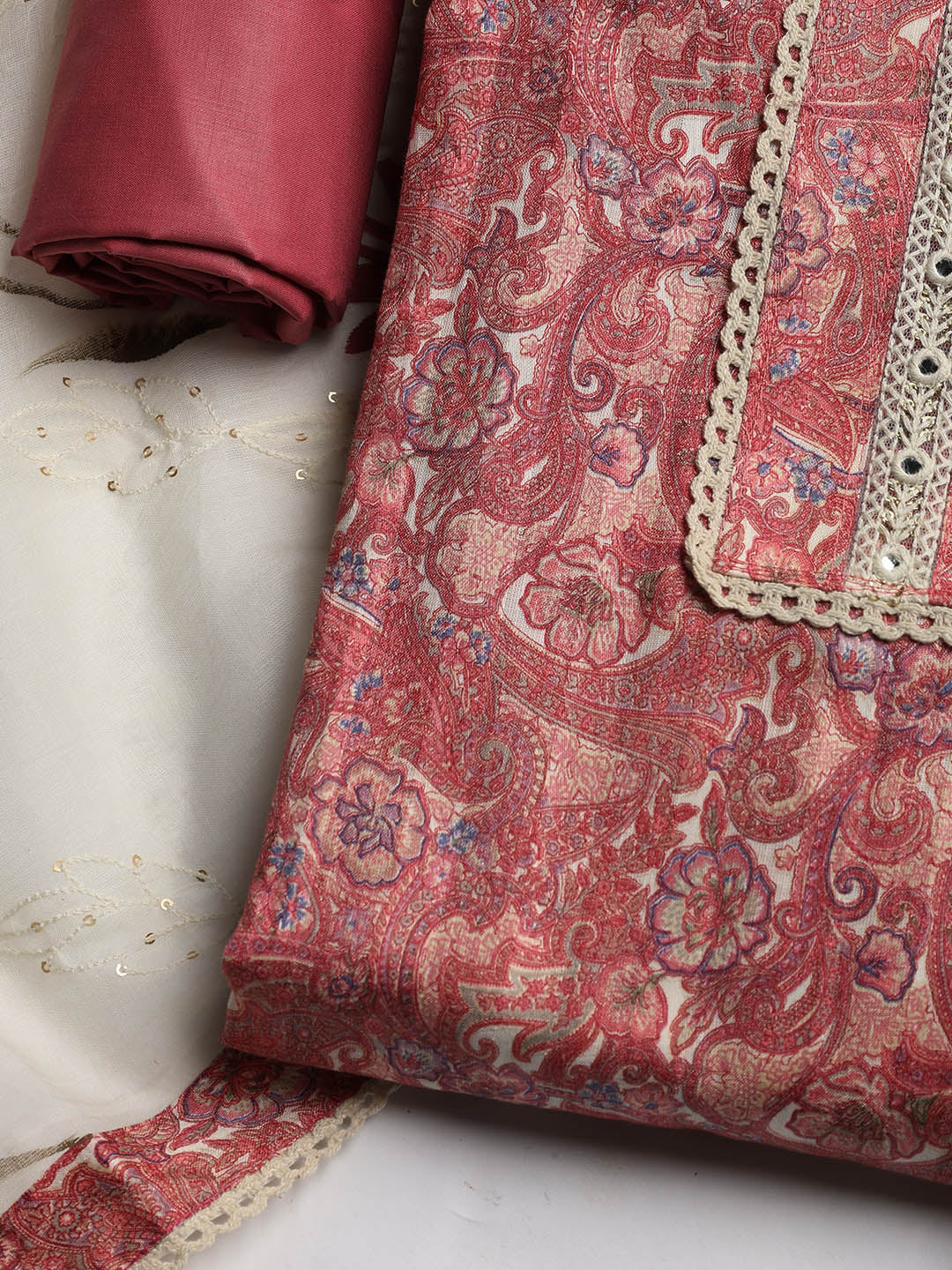 Embroidered Cotton Blend Unstitched Suit With Dupatta