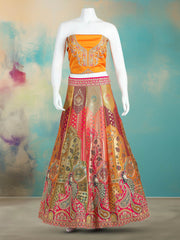 Traditional Unstitched Lehenga in Paisley Floral Brocade with Zari Work