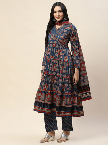 Floral Printed Anarkali Kurta With Pants & Dupatta