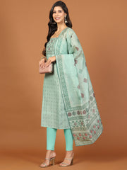 Neck Work Chanderi Unstitched Suit Piece With Dupatta