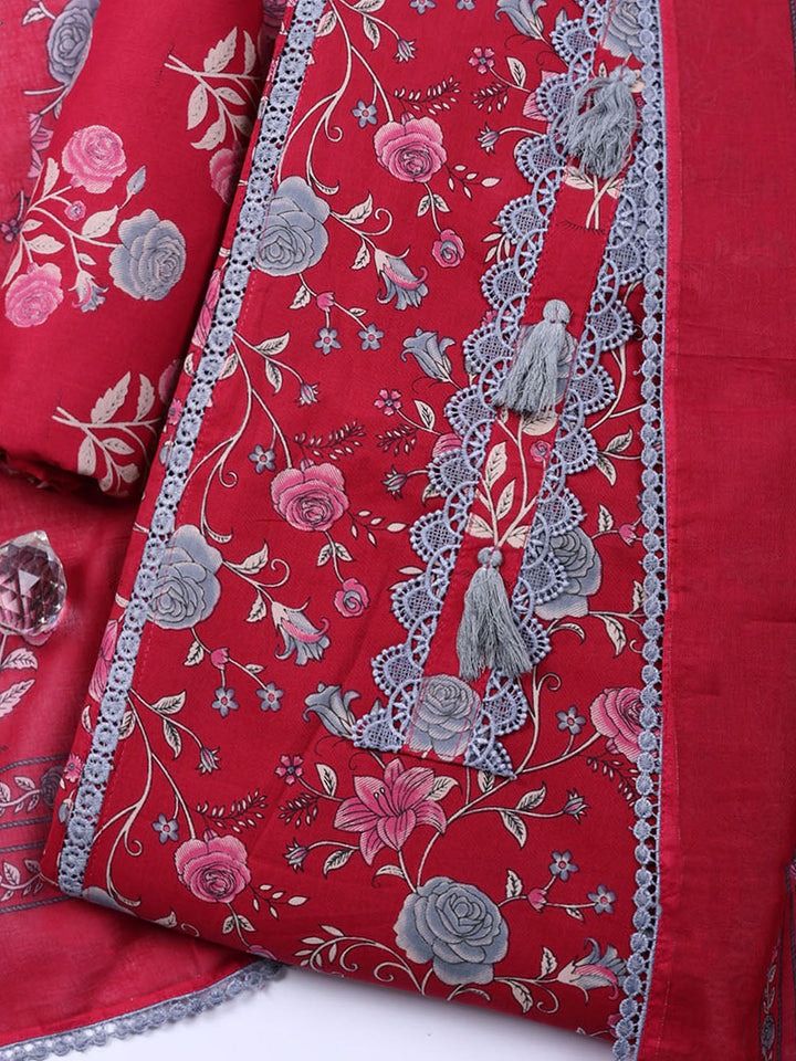 Embroidered Cotton Blend Unstitched Suit With Pant Dupatta