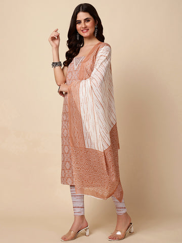 Neck Embroidered Printed Cotton Unstitched Suit Dupatta