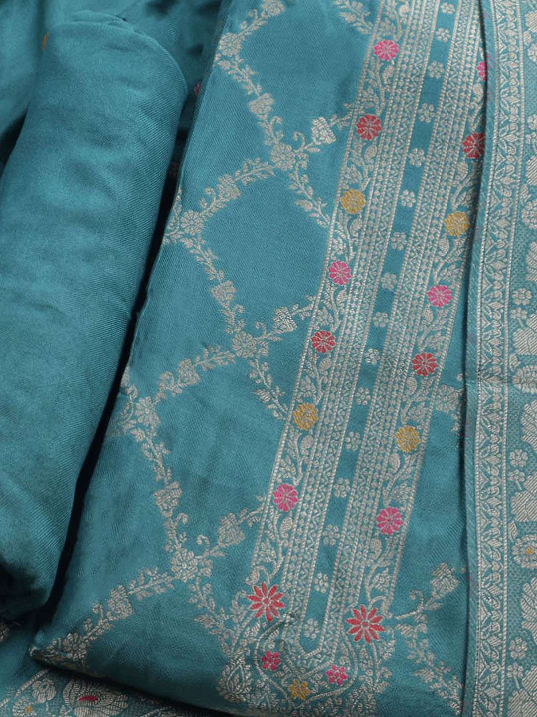 Pashmina Woven Design Unstitched Kurta With Pant &amp; Dupatta
