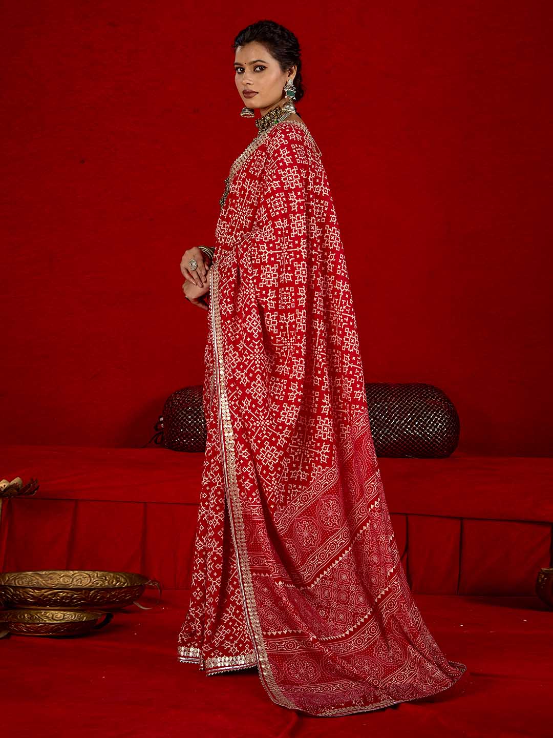 Printed &amp; Gota Work Art Silk Saree