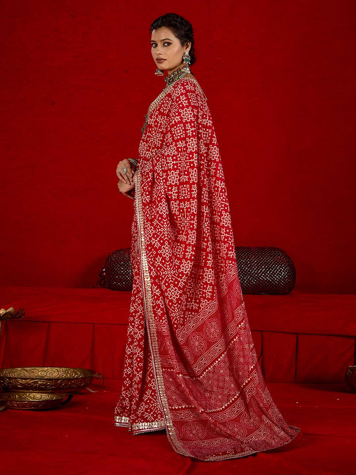 Printed &amp; Gota Work Art Silk Saree