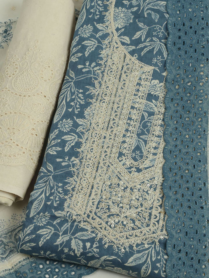 Printed Cotton Unstitched Suits Printed Suit With Pant &amp; Dupatta