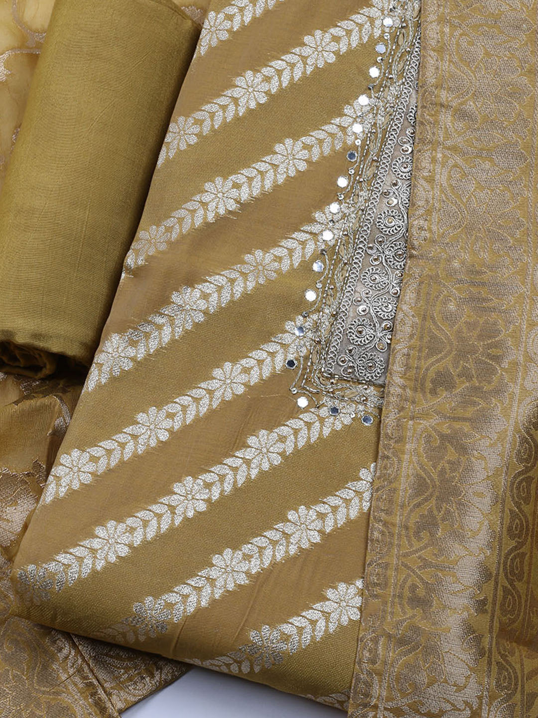 Embroidered Chanderi Unstitched Suit With Dupatta