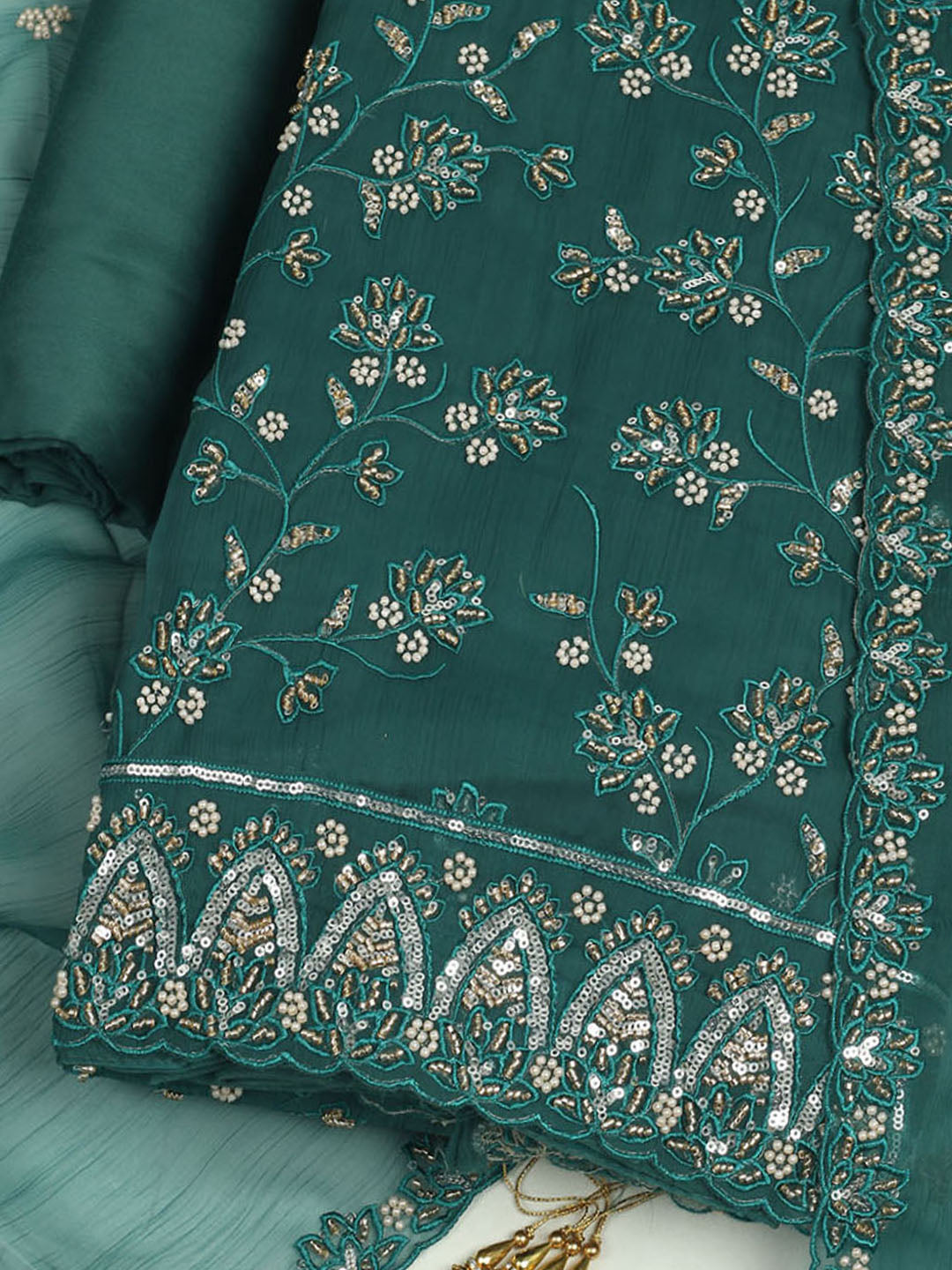 Embroidered Chiffon Unstitched Suit With Dupatta