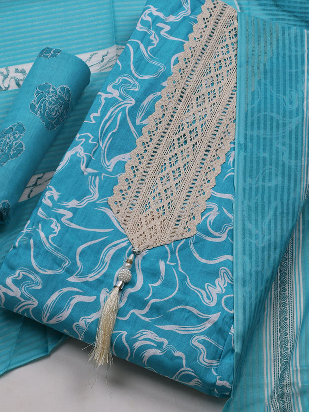 Printed Cotton Blend Unstitched Suit With Dupatta