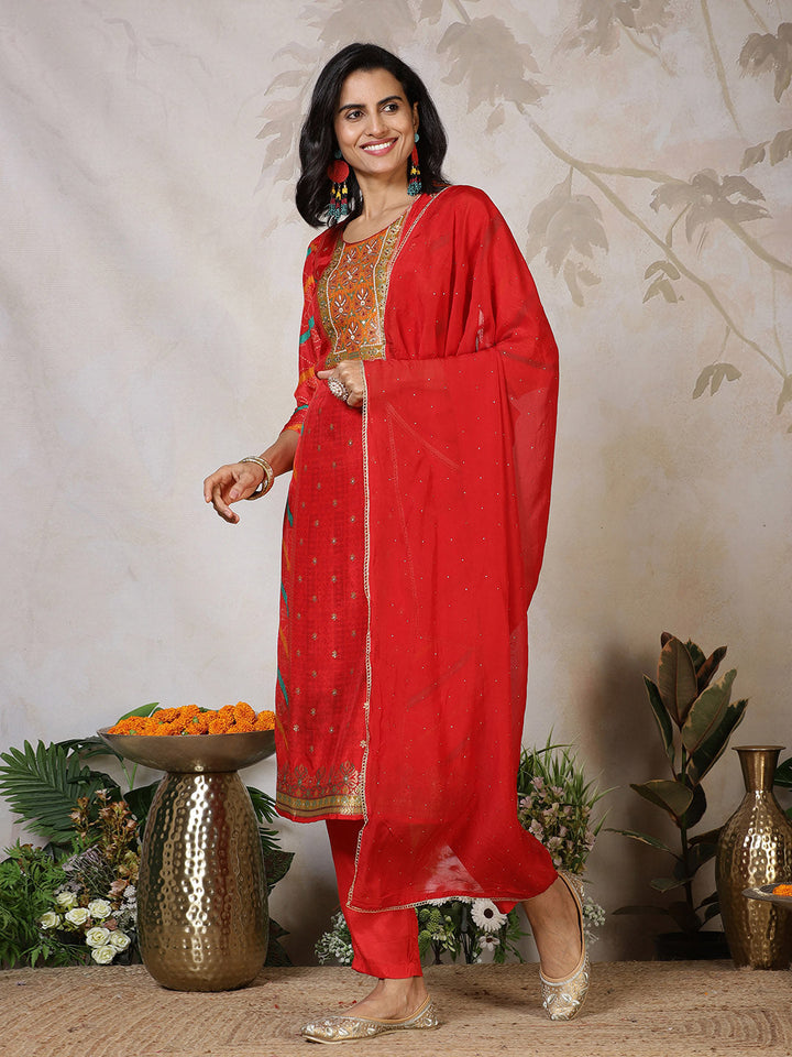 Banarasi Weave Art Silk Kurta With Pants &amp; Dupatta