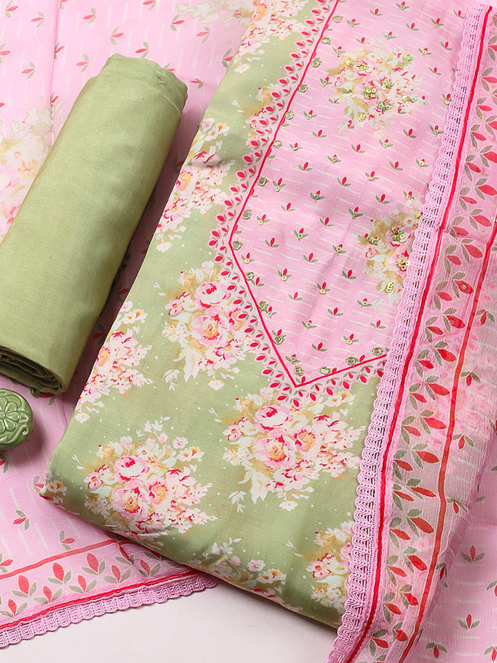 Printed Muslin Unstitched Suit With Pant &amp; Dupatta