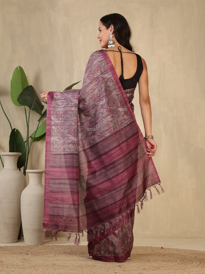 Printed Tussar Silk Saree
