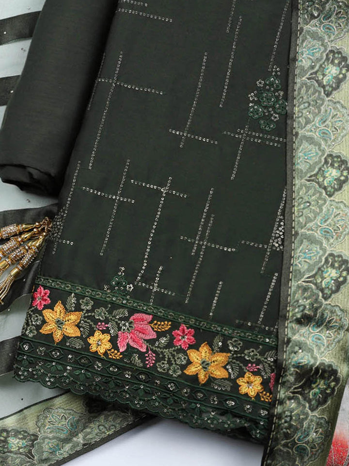 Woven Design Georgette Unstitched Suit With Pant &amp; Dupatta